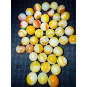 VTG. Akro Alley, Peltier, Rainbow Yellow Glass Marbles Lot Of 44